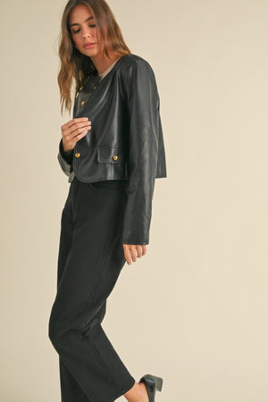 Beauty in the Eye faux leather no Collar Jacket