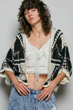 Candy Crochet Open Front Cardigan