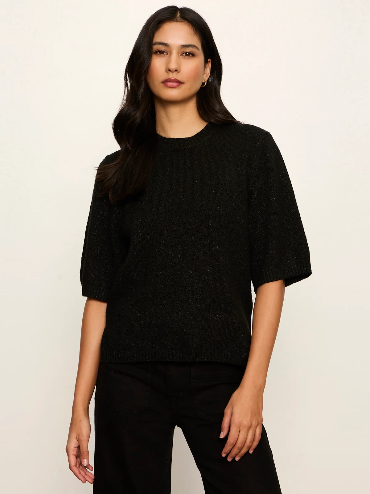 Perfect Sequin Sweater Tee in Black