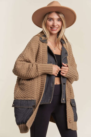 The Andrea Denim Combo Cardigan ONE SIZE