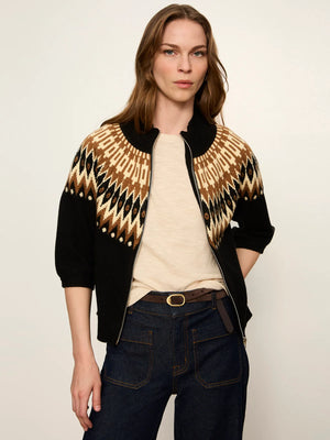 Franny Fairisle Poconos Zip up Short sleeve sweater