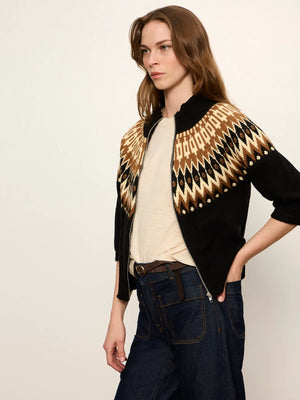 Franny Fairisle Poconos Zip up Short sleeve sweater