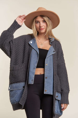 The Andrea Denim Combo Cardigan ONE SIZE