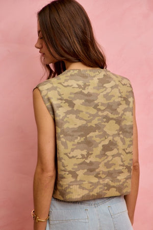 Christina Camo Button Up Sleeveless Vest
