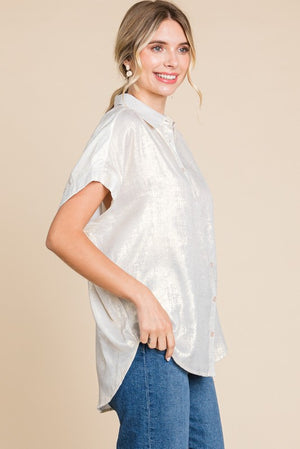 Call Me Pearl Metallic collared top