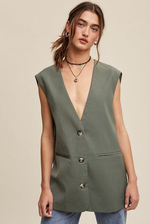 Tenley Tailored Oversized Long Vest with stretch