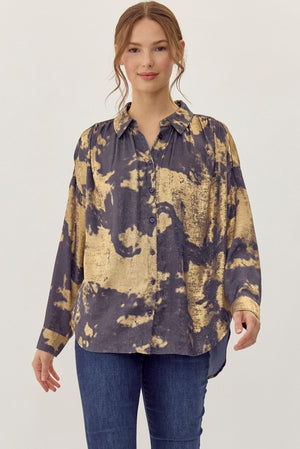 Genevive Golden Metallic button down