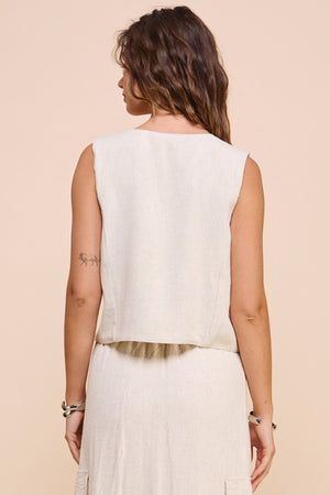 Leisurely Linen Blend Tie Vest and Cargo Skirt