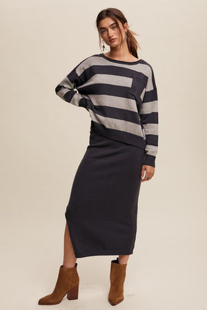 Alex and I Navy Striped Sweater Set