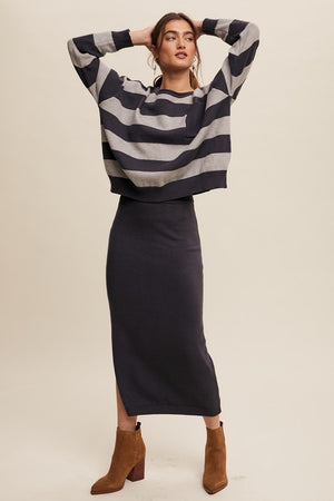 Alex and I Navy Striped Sweater Set