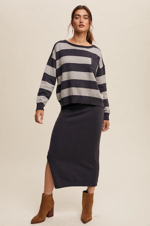 Alex and I Navy Striped Sweater Set