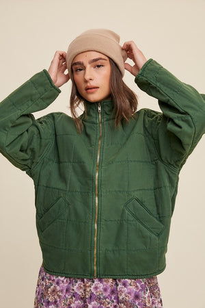 Grapevine Green Quilted Denim Jacket