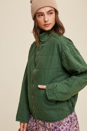 Grapevine Green Quilted Denim Jacket