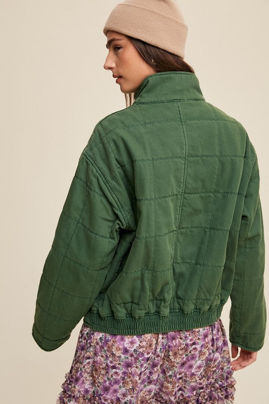 Grapevine Green Quilted Denim Jacket