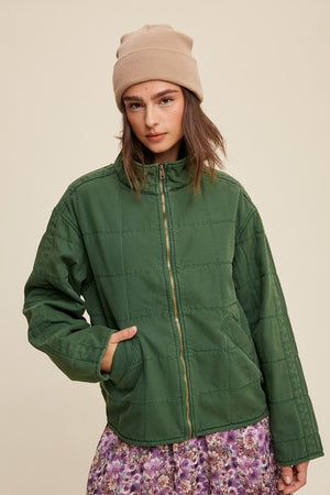 Grapevine Green Quilted Denim Jacket