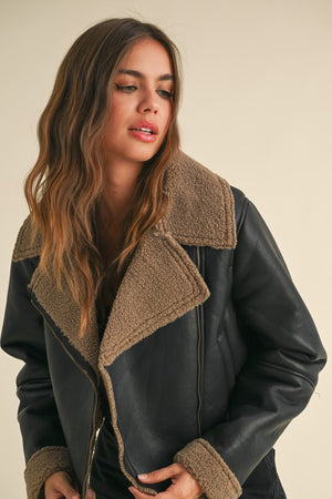 Farren Faux Suede Sherpa Biker Jacket (2 colors)