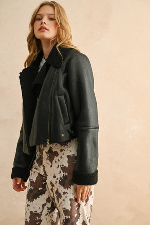 Farren Faux Suede Sherpa Biker Jacket (2 colors)