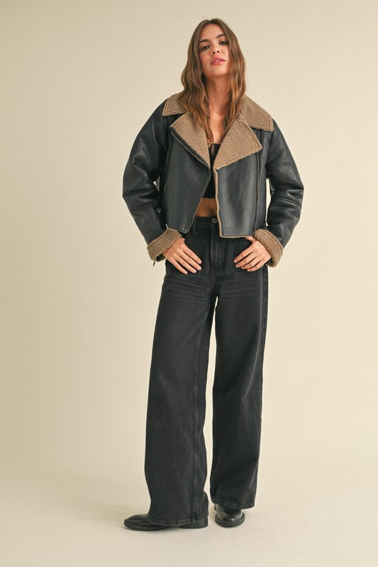Farren Faux Suede Sherpa Biker Jacket (2 colors)