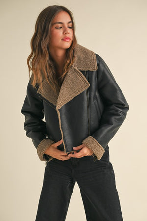 Farren Faux Suede Sherpa Biker Jacket (2 colors)