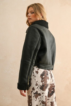 Farren Faux Suede Sherpa Biker Jacket (2 colors)