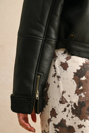 Farren Faux Suede Sherpa Biker Jacket (2 colors)