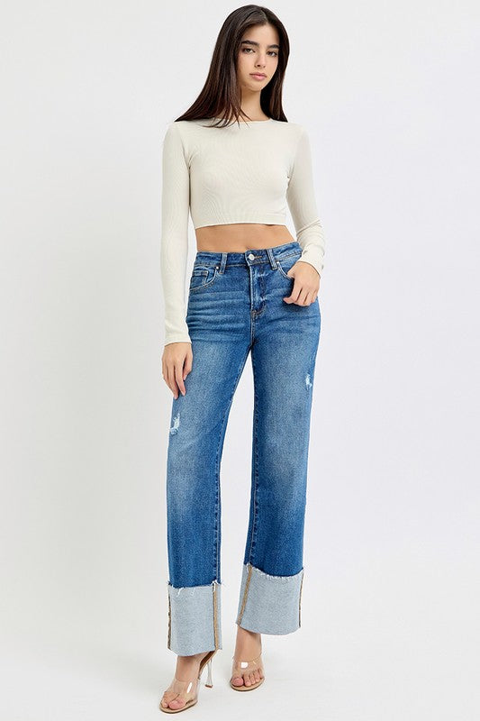 HIllary High Rise Ankle Wide Cuffed Jeans