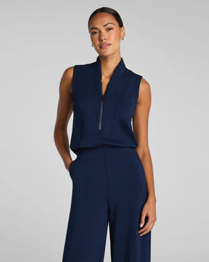 Spanx Shawl Collar Half Zip Jumpsuit in Black (2 colors)