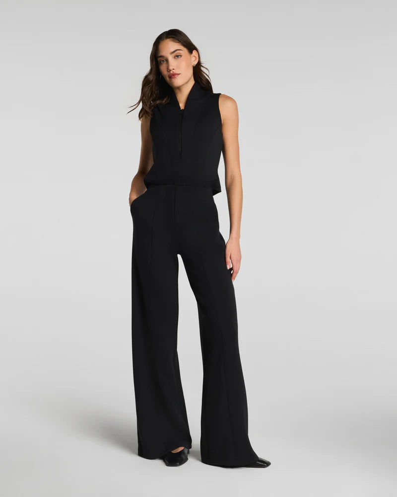 Spanx Shawl Collar Half Zip Jumpsuit in Black