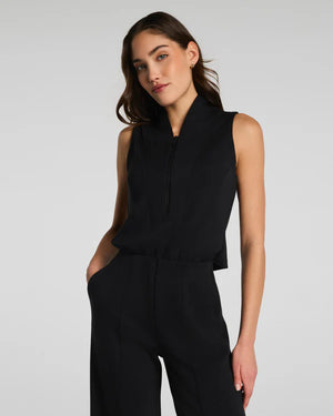 Spanx Shawl Collar Half Zip Jumpsuit in Black