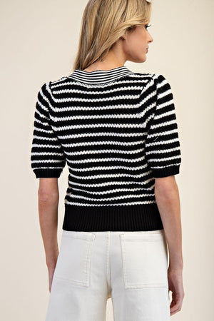 Annie Short Sleeve Bow V-neck light Knit sweater