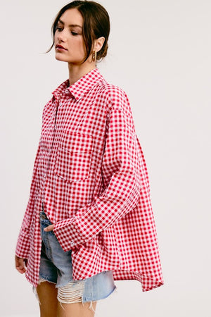 Husker Red Plaid button down Oversized (Pre-Order)