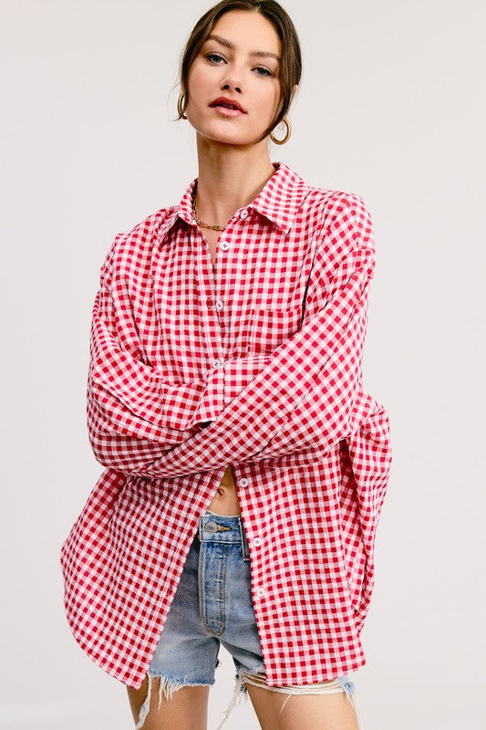 Husker Red Plaid button down Oversized (Pre-Order)