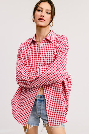 Husker Red Plaid button down Oversized (Pre-Order)