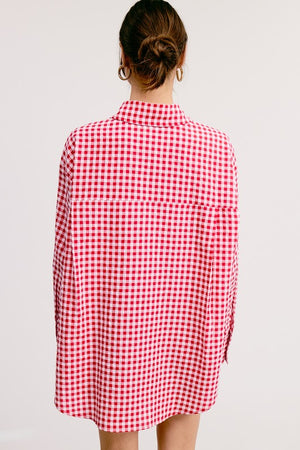 Husker Red Plaid button down Oversized (Pre-Order)