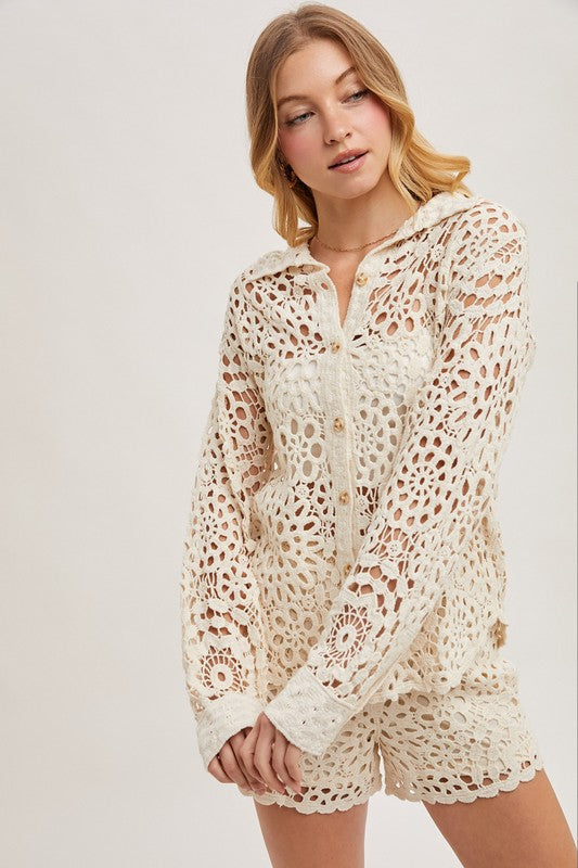 Captiva Crochet all day Button Down Top (2 COLORS)