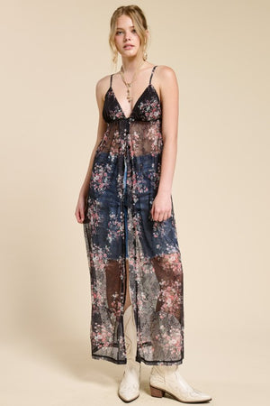 Bindy Bralette Floral Lace Maxi Dress Cover-up with stretch