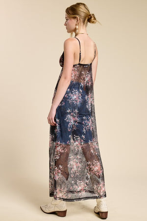 Bindy Bralette Floral Lace Maxi Dress Cover-up with stretch