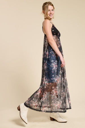 Bindy Bralette Floral Lace Maxi Dress Cover-up with stretch