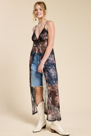 Bindy Bralette Floral Lace Maxi Dress Cover-up with stretch