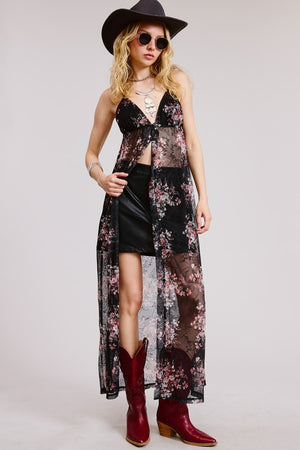 Bindy Bralette Floral Lace Maxi Dress Cover-up with stretch