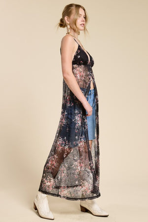 Bindy Bralette Floral Lace Maxi Dress Cover-up with stretch