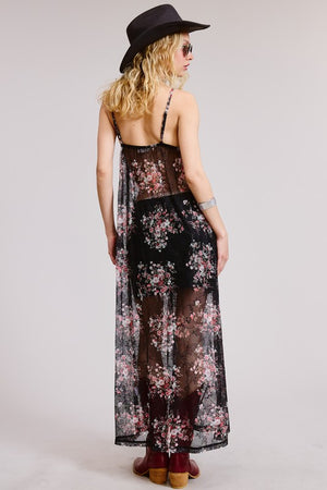 Bindy Bralette Floral Lace Maxi Dress Cover-up with stretch