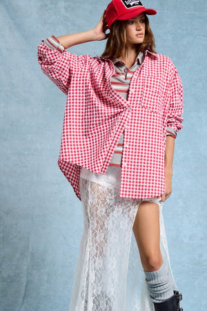 Husker Red Plaid button down Oversized (Pre-Order)
