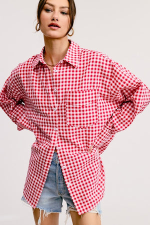 Husker Red Plaid button down Oversized (Pre-Order)