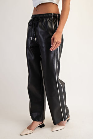 Cecilia Side Line Vegan Leather Track Pants