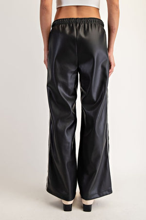 Cecilia Side Line Vegan Leather Track Pants