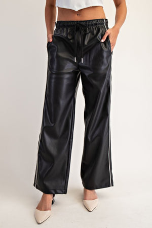 Cecilia Side Line Vegan Leather Track Pants