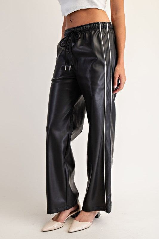 Cecilia Side Line Vegan Leather Track Pants