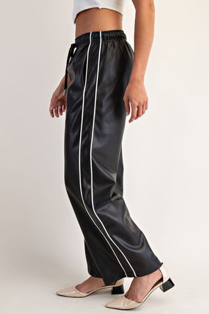 Cecilia Side Line Vegan Leather Track Pants
