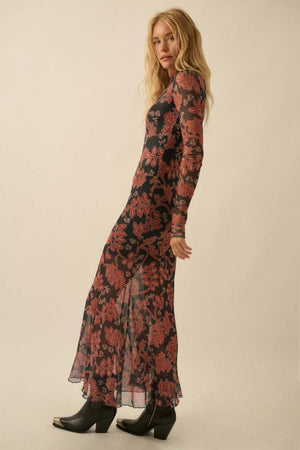 Molly Mesh Floral Thumbhole Long Sleeve Dress